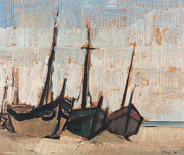 Wim Blom  BOATS ON THE BEACH signed and dated '56